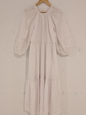 STAUD White Tiered Button-Front Maxi Dress